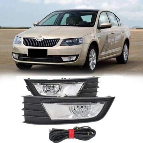 NEW-Car-Styling Fog Light Fog Lamp + Wire + Lower Grille Cover for Skoda Octavia A7 Sedan Combi 2013-2017
