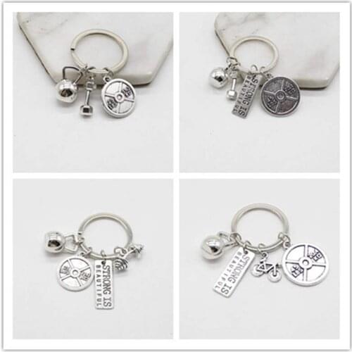 Charm Power Sports Series Jewelry Gym Dumbbell Barbell Pot Men and women couple Keychain