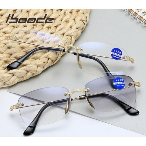 Iboode Frameless Bifocal Reading Glasses For Men Women Dual-use Anti Blu Light Eyewear Gray and White Optical Lens Hyperoia +1.5