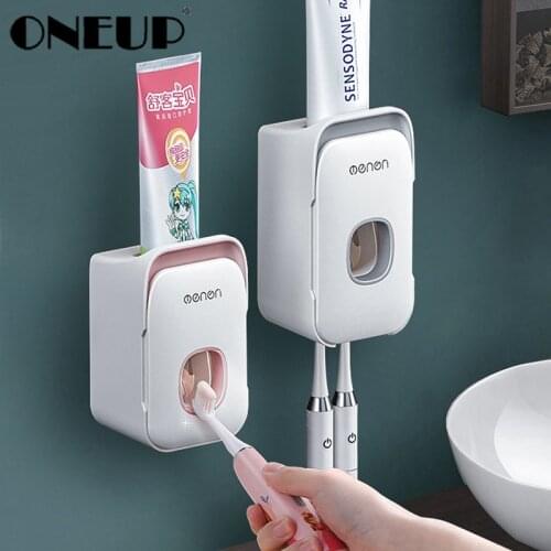 ONEUP New Automatic Toothpaste Squeezer Plastic Toothbrush Holder Wall Mount Lazy Toothpaste Dispenser Bathroom Accessories
