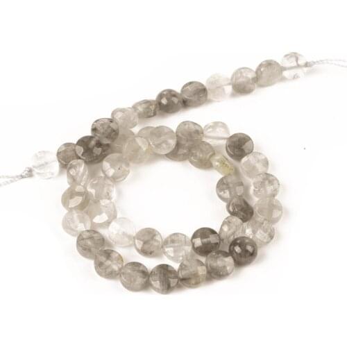 Wholesale Faceted Flat Round Grey Crystals Beads Natural Stone Loose for Jewelry Making Accessories 8mm Necklace Bracelet DIY