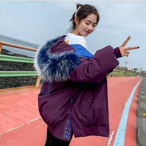 Winter new style women‘s coats big collar white hooded loose black cotton coats fashion thick comfortable lady warm down jacket