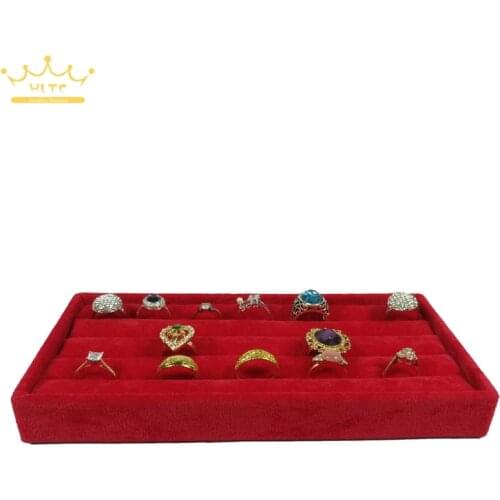 Red Velvet Ring Insert Jewelry Display Tray Holder Stand Case Bague Trinket Shop Presentation Organizer Storage Box 11*22cm