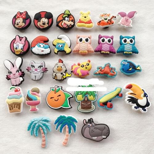 Geniune Mickey Winnie Shoe Charms Accessories Cute Animals Shoes Buckle Sandals Decorations PVC Rabbit Owl Buckles Kids Gift