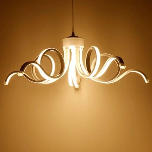 Nordic simple aluminum line bedroom lamp white acrylic art petal wave LED lighting adjustable light chandelier