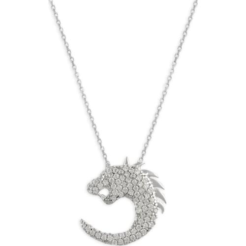 Silver 925 Sterling Zircon Stone Lion Necklace