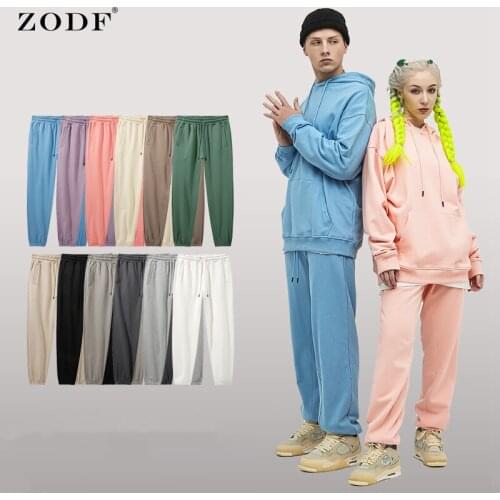 ZODF 2021 New Men Autumn 380gsm 100% Cotton Sweatpants Solid Loose Hip Hop Unisex Soprt Casual Brand Pants HY0231