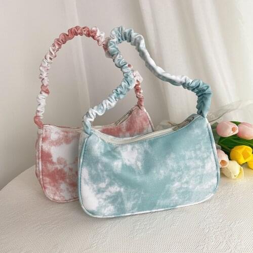 Fashion Tie Dye Printed Handbags Totes Women Canvas Casual Shoulder Underarm Shoulder Bags Portable Ladies Travel Purse Clutches