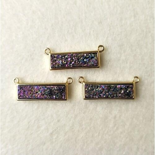 5pcs Gold color Slim Rectangle Agat e Druzy Bar Geode Pendant Connector Double Bail DIY Making Bracelet necklace Jewelry CT79