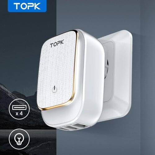 TOPK L-Power 22W 4.4A(Max) USB Charger for iPhone 8 X 7 6 LED Lamp Smart Auto-ID USB Wall Mobile Phone Charger EU/US/UK Plug