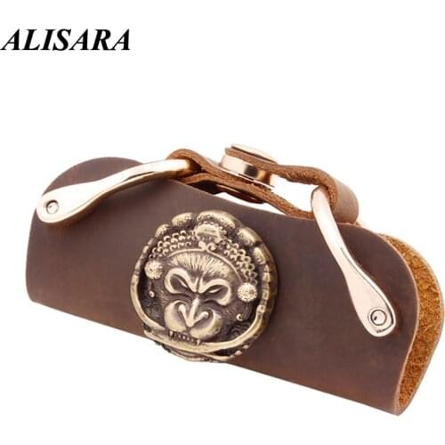 Vintage cowhide key case Ladies' Genuine Leather Skull key case Smart Key Wallet DIY Keychain Pocket Holder Key Organizer Holder