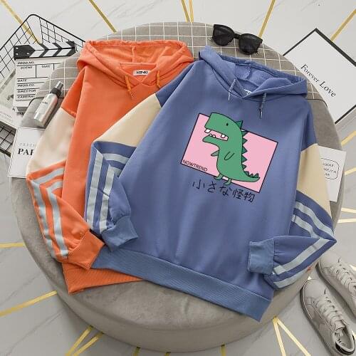 Kpop Patchwork Hoodies Sweatshirts Cute Monster Graphic Hoodie Women Harajuku Kawaii Jumper Hip Hop Streetwear Moletom Feminino