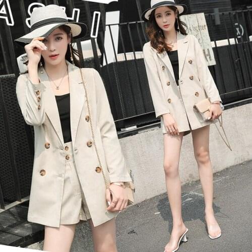 Women sweatsuits sets womens spring and summer temperament casual office female business OL jacket + shorts two-piece suit