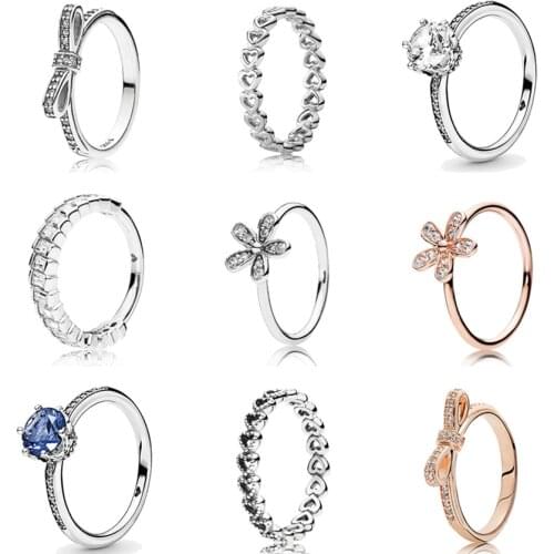 925 Sterling Silver Ring Blue Sparkling Crown Rings With Crystal For Women Wedding Party Fashion Jewelry