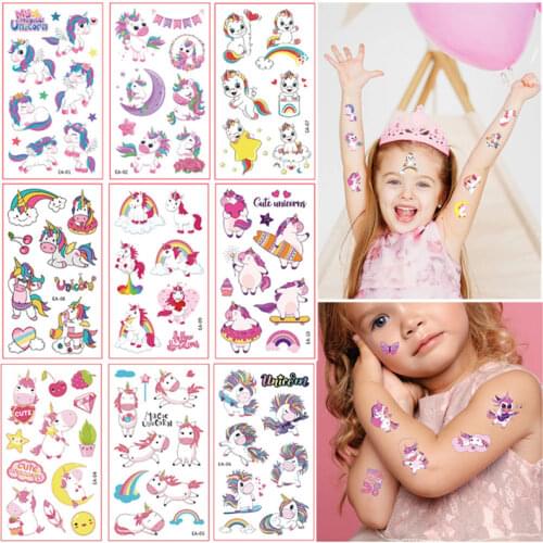 10 Sheet/Bag Cartoon Unicorn Tattoo Fake Tattoo Sticker Temporary Tattoos Waterproof Art Tatoo Hand Arm for Child Kids Toy