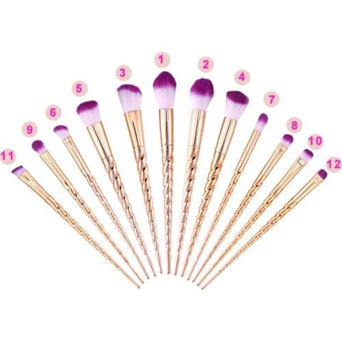 12pcs Gold Color Spiral Unicorn Diamond Matte Makeup Brushes Professional Set Facial Foundation Cosmetic Makeup Brush Kit