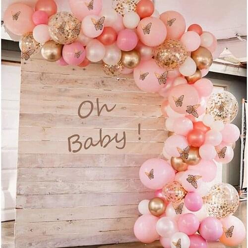 165pcs/lot Rose Gold pink Balloons birthday Butterfly Decoration Stickers for Bridal Shower Baby Shower Party Valentines Day