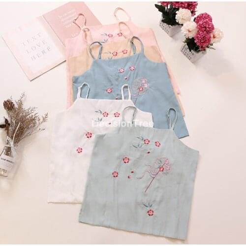 2021 traditional womens crop tank tops flower embroidery camisole vest casual crop tanks sleeveless vest oriental hanfu shirt