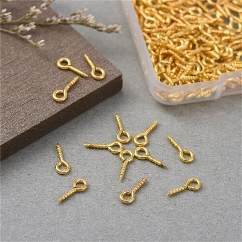 300pcs/box Small Tiny Mini Eye Pins Eyepins Hooks Eyelets Screw Threaded Gold Bronze Clasps Hooks Jewelry Findings Making DIY