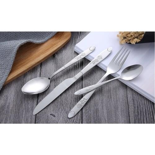 4pcs/set 304 Stainless Steel Rose Flatware Sets Gold Plated Cutlery Set Tableware Silverware Dinner Fork Spoon Knife PO 005
