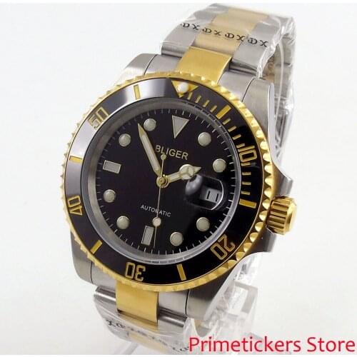 40mm Bliger black dial ceramic bezel date automatic movement mens watch luminous hands
