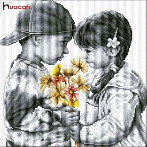 Huacan Diamond Painting Portrait Picture Beading Diamond Embroidery Boy And Girl Full Square Drill Diamond Mosaic Sale Beading