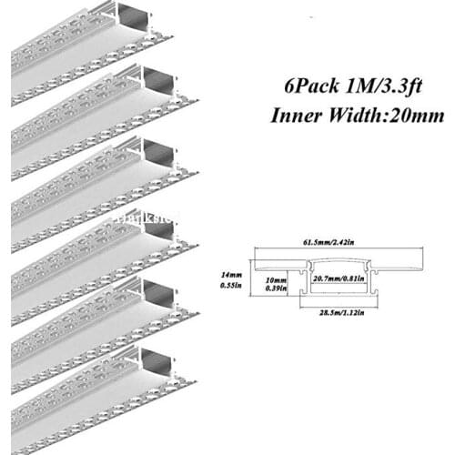 1m Led Drywall Aluminum Profile with 20mm Inner Size for Led Strip Light with Installation Package