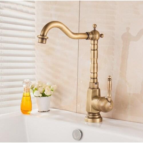 Antique Brass Basin Faucet Single Handle Mixer Tap 360 Rotation Bathroom Basin Vanity Sink Faucet KD1168