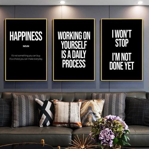 Black White Letters Motivational Quote Canvas Prints Painting Office Wall Art Posters Inspirational Wall Pictures Home Decor