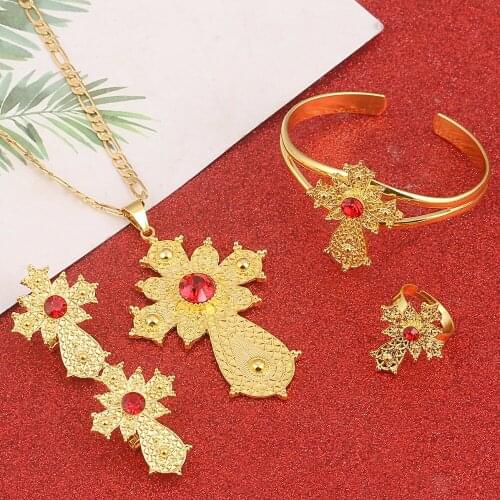 Ethiopian Jewelry Sets Pendant Necklaces Earrings Bangle Ring Habesha Jewelry Eritrean Wedding Gifts