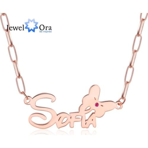 JewelOra 925 Sterling Silver Custom Name Necklace with Birthstone Personalized Letter Butterfly Nameplate Jewelry Gift for wife