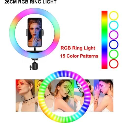 10inch 26cm RGB LED Ring Light With Tripod Stand Phone Clip Colorful Photography Lighting for TikTok Vlogging Video YouTube Live