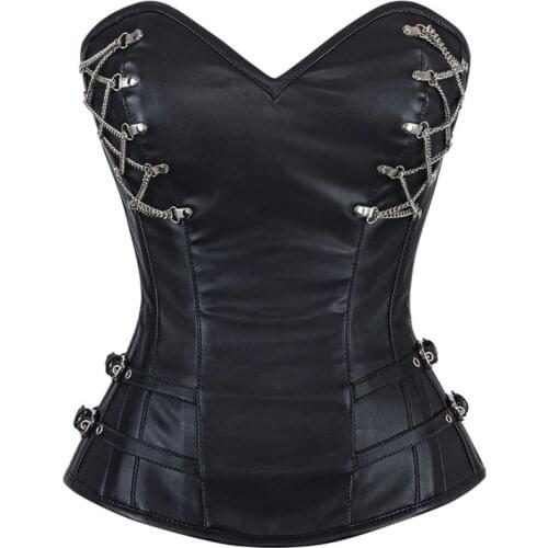 Gothic Sexy Women Overbust PU Corsets and Bustiers Spiral Steel Boned Zipper Steampunk Corset Lingerie Body Shaper