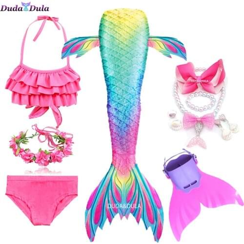Little Mermaid Tail Anime Clothes Swimming Girls Costume Cosplay Girls Swimsuit kids Fantasy Beach Bikini Can Add Monofin Fin