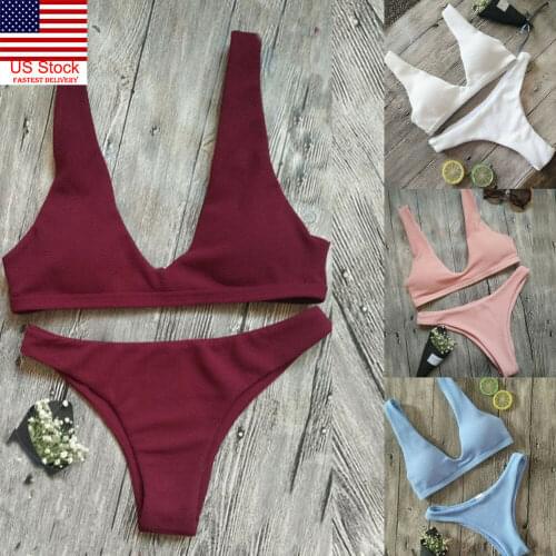 Hirigin Hot 2019 New Sexy Women Ladies Bikini Set Swimwear Bandage Monokini Push Up Padded Solid Swimsuit Bathing Beachwear