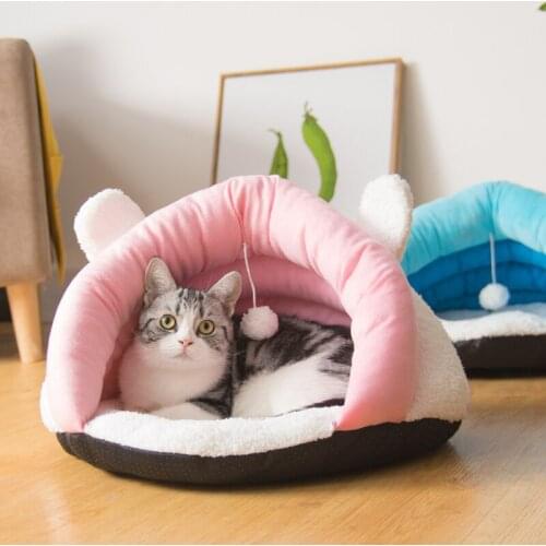 Rabbit Ears Cute Winter Puppy House Small Dog Cat Bed For Animal Pet Home Sofa Cushion Mat Kennel Pink Blue Warm Home Supplies