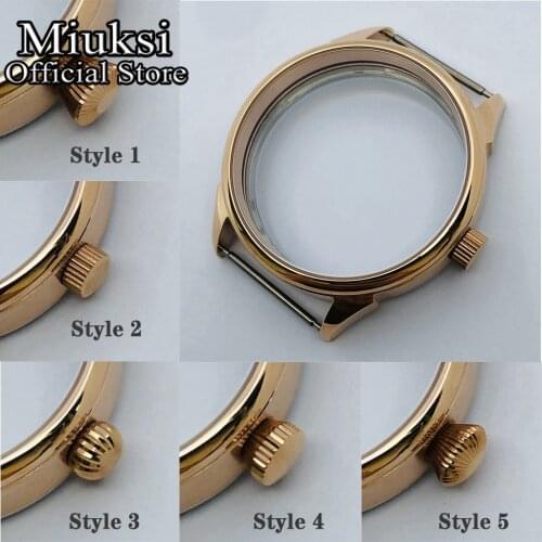 Miuksi 44mm sterile watch case rose gold plated case fit ETA 6497 6498 Sea gull ST36 movement