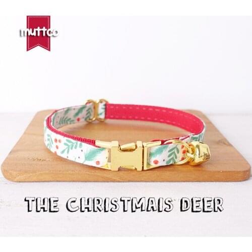 MUTTCO retail with platinum high quality metal buckle collar for cat THE CHRISTMAIS LEAVES design cat collar 2 sizes UCC096B