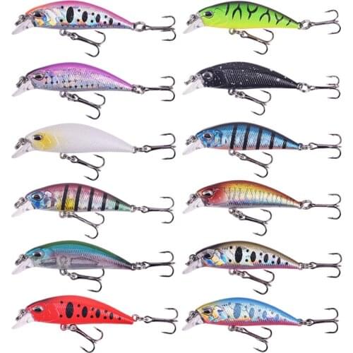 12pcs/Lot Mixed Colors Mini Fishing Lure Set Minnow Wobbler Baits Crankbait Treble Hooks Fishing Tackle Bass Carp Hard Bait Kit
