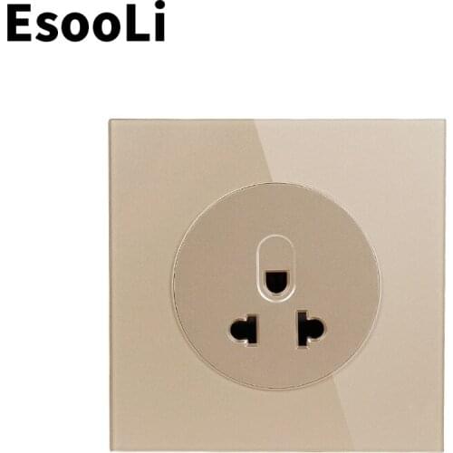Esooli Gold 13A US Standard New Arrival Crystal Glass Panel Wall Power Socket Outlet Grounded With Child Protective Lock