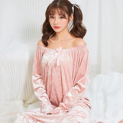 Home service nightdress spring autumn winter ladies Korean fleece single velvet long princess nightdress Nightgown пижама 2020
