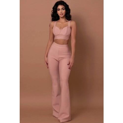 2021 New Women Sexy Sleeveless Backless Bodycon Bandage Set