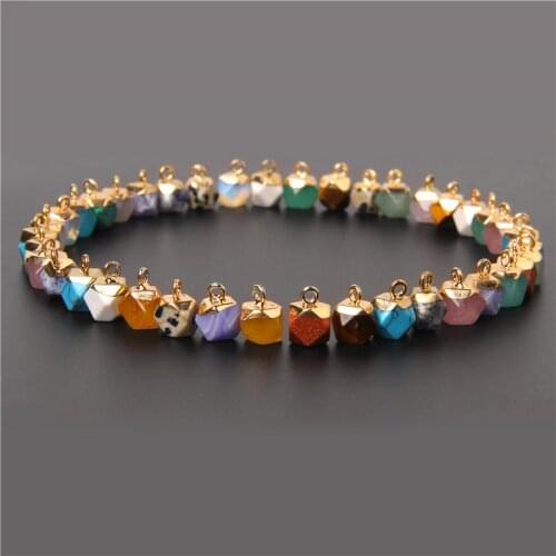 Natural Stone Polygon Shape Faceted Pendant Geometric Charms For Jewelry Making Supplies DIY Fine Earrings Necklace Accessories