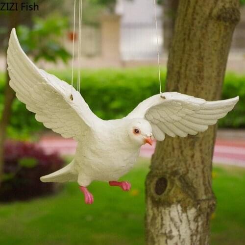 White Dove Pendants Garden Decoration Simulation Pigeon Tree Hanging Ornaments Cute Bird Resin Statue Pastoral Outdoor Decor