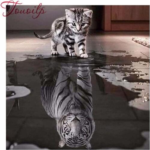 Full Round Drill 5D DIY Diamond Painting Cat Reflection 3D Embroidery Cross Stitch Mosaic Rhinestone Home Decor new year gift