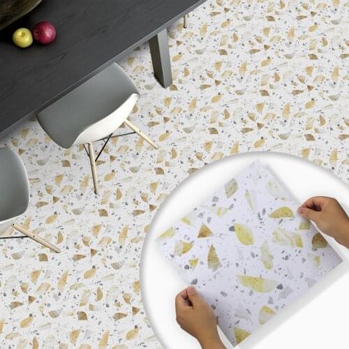 Self-adhesive European Style Retro Terrazzo Floor Sticker Bathroom Waterproof Non-slip Room Decoration Tile PVC 3d Wall Decor