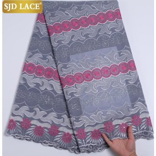 SJD LACE 2021Latest African Dry Lace Fabric With Stones Embroidery Swiss Voile Lace In Switzerland For Wedding Party Dress A2213