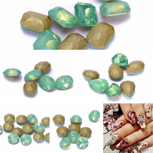 Nail Rhinestones 5pcs Opal Color Glass Stone For Nail Art Decorations Pointback Nail Stickers DIY Craft Art Stones