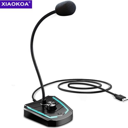 XIAOKOA RGB 360° Rotate USB Microphone Volume Control Breathing Light Audio Compatible For PC laptop Mac PS4 TikTok