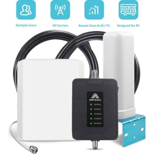4G Repeater GSM CDMA RV Mobile Signal Booster 800/900/1800/2100/2600MHz for Voice Call Cellular amplifier 4G LTE Data Repeater